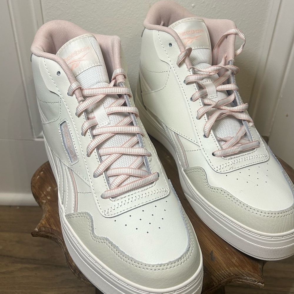Reebok Cream and Pink High-Top Sneakers Minimalist Design - Picture 2 of 6